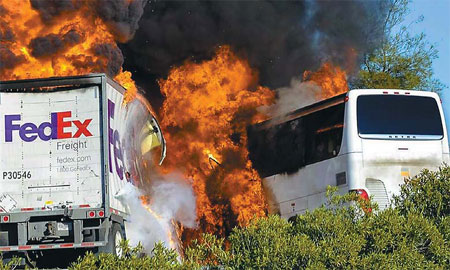 At least 10 dead in California, as bus, truck collide head-on
