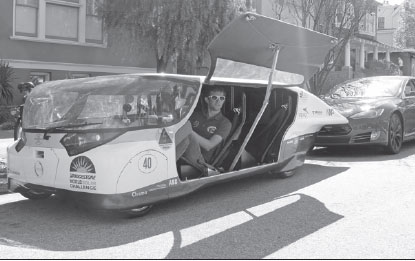 Solar-powered family car rides California coast