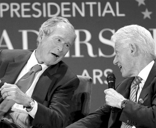 Former presidents trade insights, quips