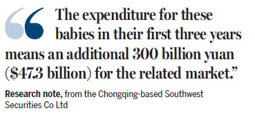 Child-related stocks hit upper limit on prospect of baby boom
