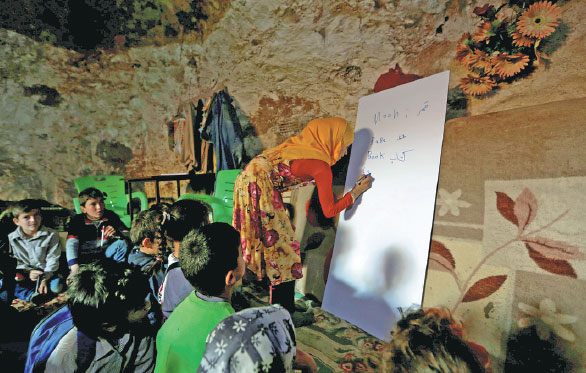 Schoolchildren learn lessons in cave