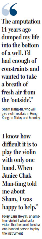 One-armed violinist prepares to take a bow