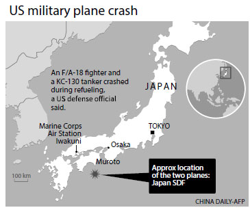5 missing after two US planes crash off Japan