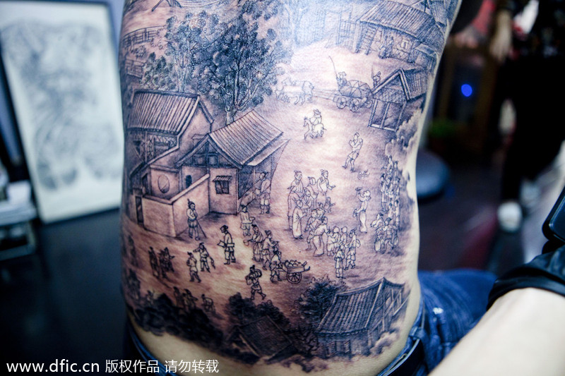 Legendary painting tattooed on man's back