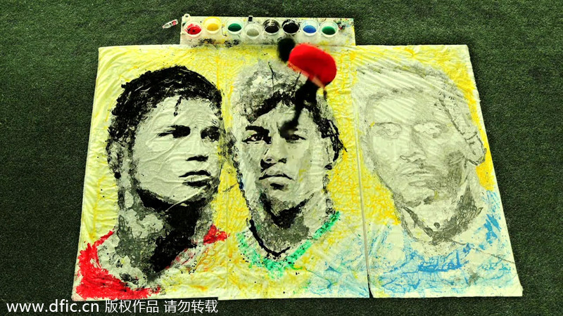 Painting World Cup stars with football