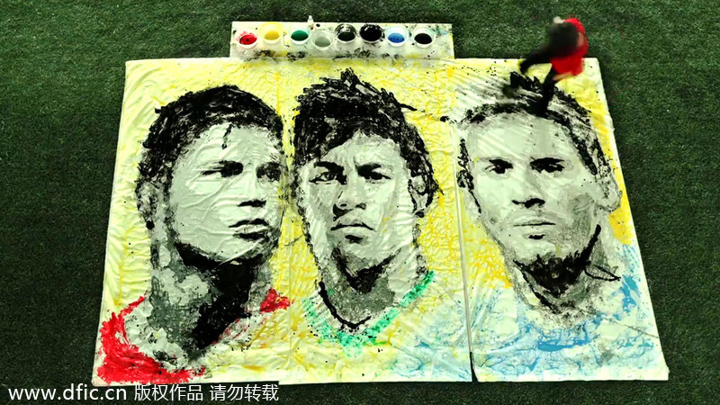 Painting World Cup stars with football