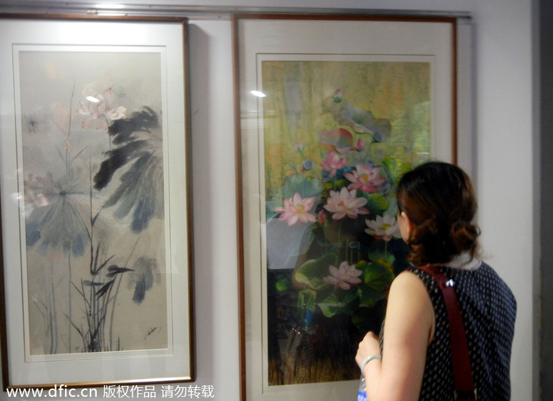 Embroidered lotus blossoms in Suzhou