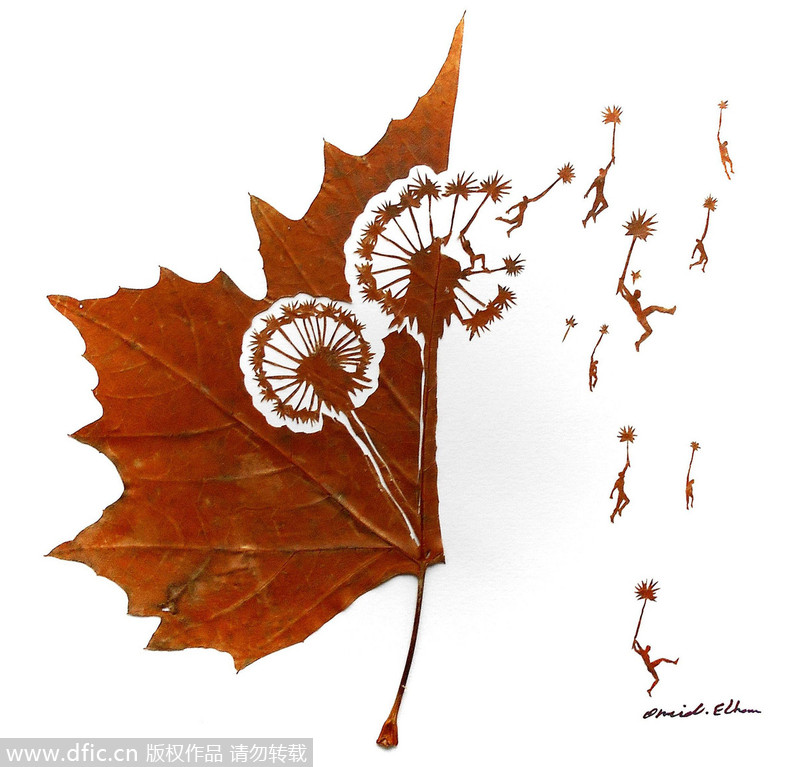 Iranian artist creates art on leaves