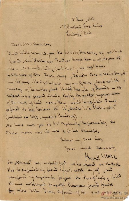 Karl Marx's letter auctioned for 4.2 million yuan