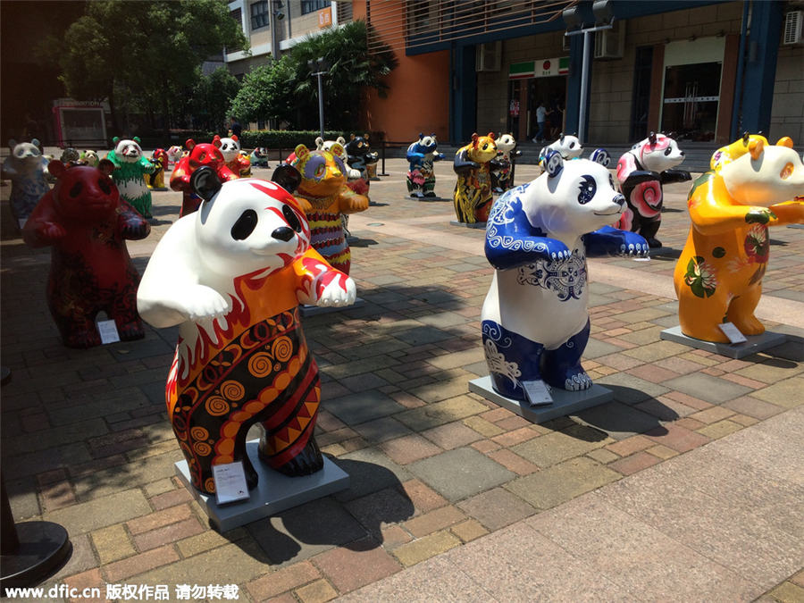 Colorful panda sculptures represent Chengdu