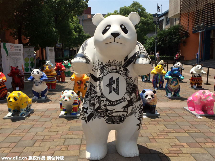 Colorful panda sculptures represent Chengdu
