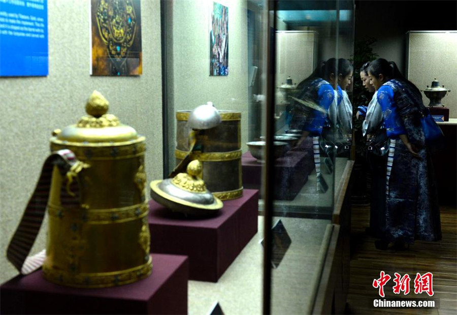 Tibetan gold silverware on display in Lhasa