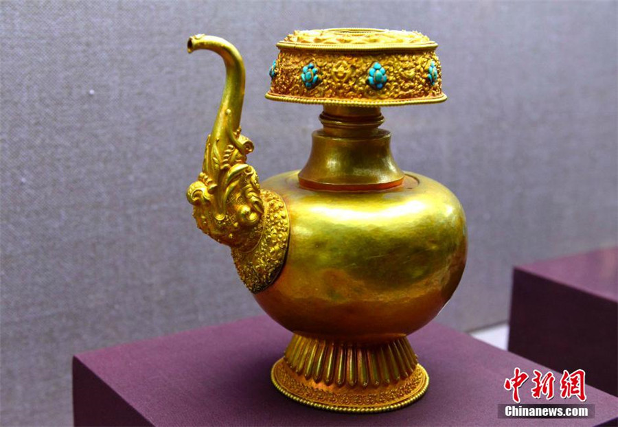 Tibetan gold silverware on display in Lhasa