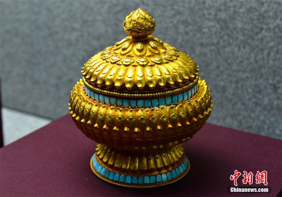 Tibetan gold silverware on display in Lhasa