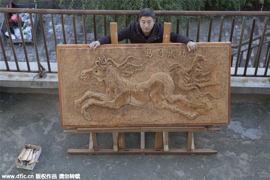 3D artwork of running horse created with toothpicks