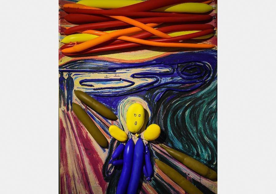 Replicas of classical oil paintings made of balloons
