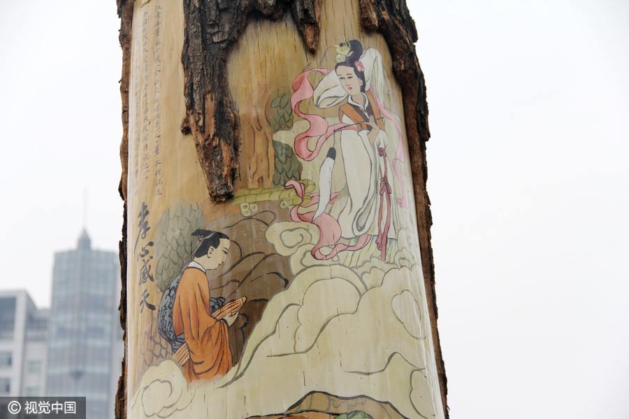 Colorful tree bark painting tells ancient legend