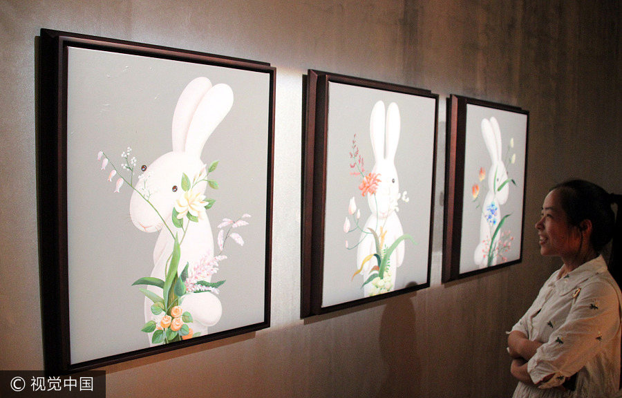 Taiwan artist's rabbit artwork on display in Suzhou