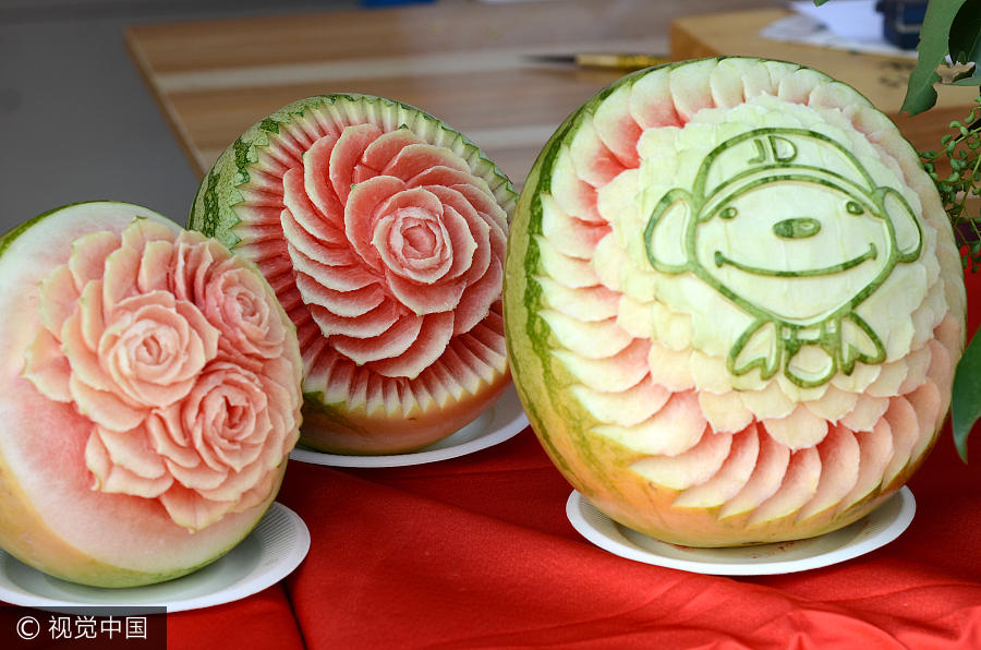 Vivid artworks created on watermelons