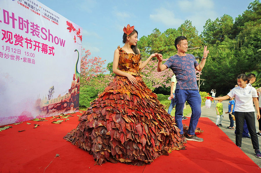Four designers create dress from 5,888 real leaves