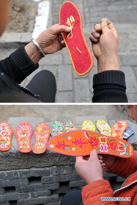 Embroidery insoles in China's Shanxi