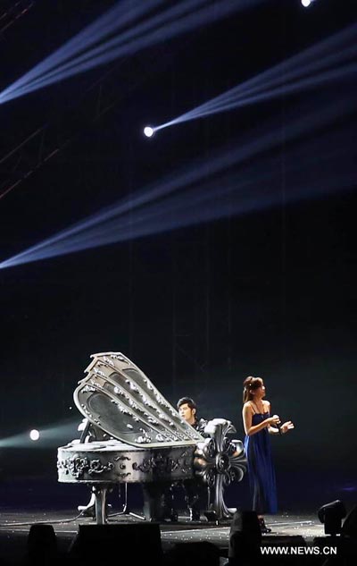 Singer Jay Chou performs during concert in Nanjing