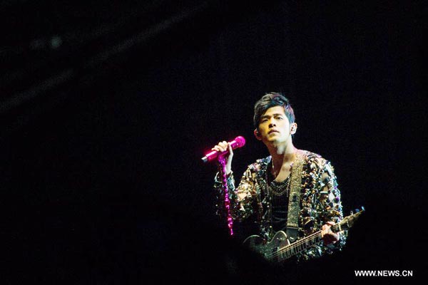 Singer Jay Chou performs during concert in Nanjing