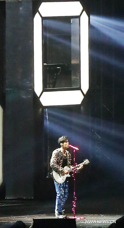 Singer Jay Chou performs during concert in Nanjing