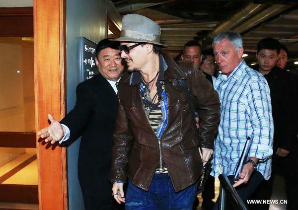 Johnny Depp arrives in Beijing to promote film 'Transcendence'