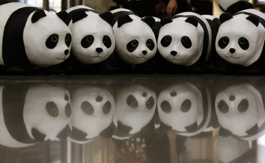 Paper pandas seen at Hong Kong International Airport