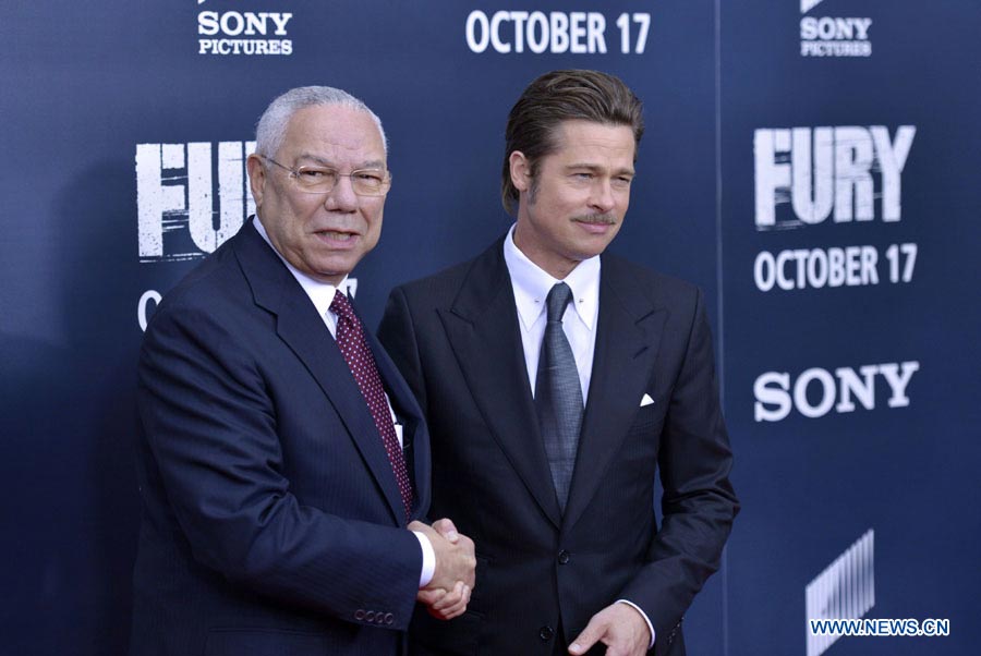 Brad Pitt attends world premiere for movie 'Fury'