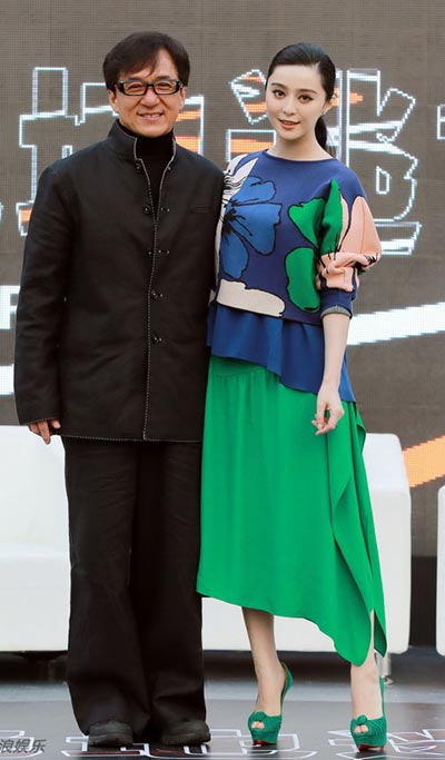 Jackie Chan, Fan Bingbing promote new film 'Skiptrace'