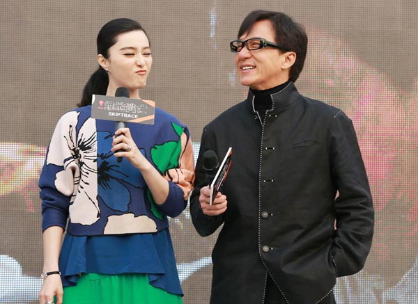 Jackie Chan, Fan Bingbing promote new film 'Skiptrace'