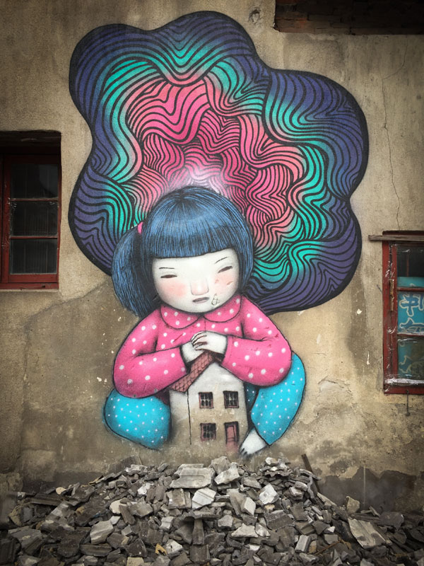 Graffiti on dismantled Shanghai Shikumen buildings