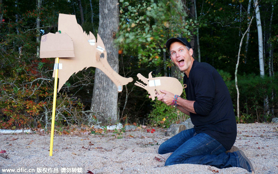 Captivating background captures man and his cardboard friends