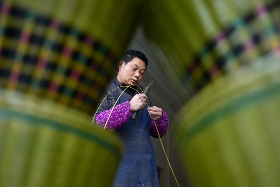 Bamboo strips baskets made by Tujia ethnic group farmers in C China