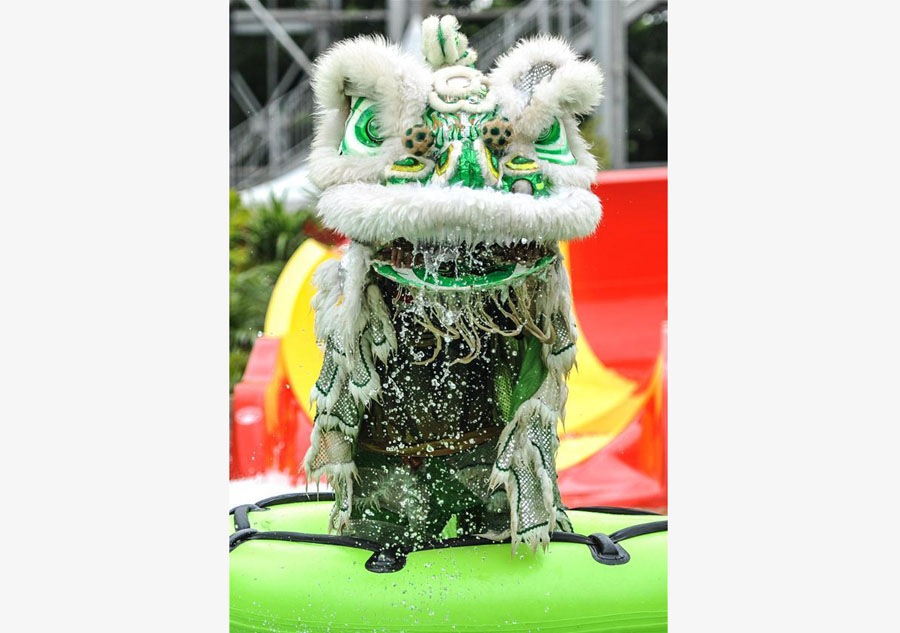 Dragon, lion dance performed in Indonesia