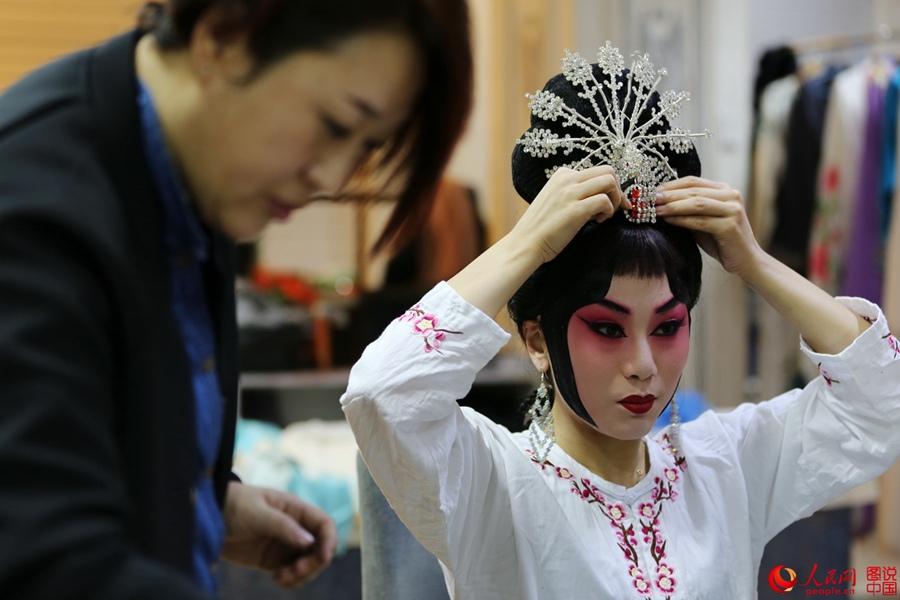 Backstage of a Chinese opera troupe