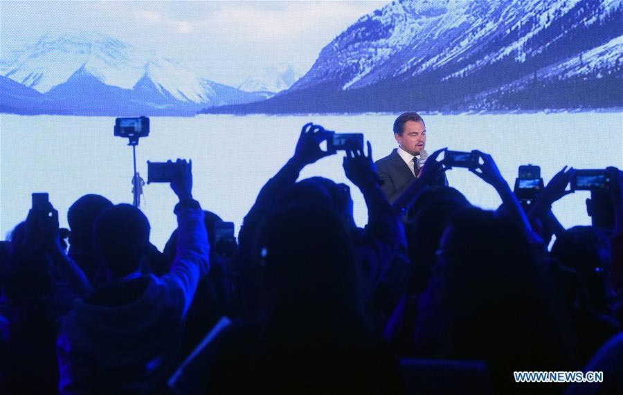 Leonardo DiCaprio promotes movie <EM>The Revenant</EM> in Beijing