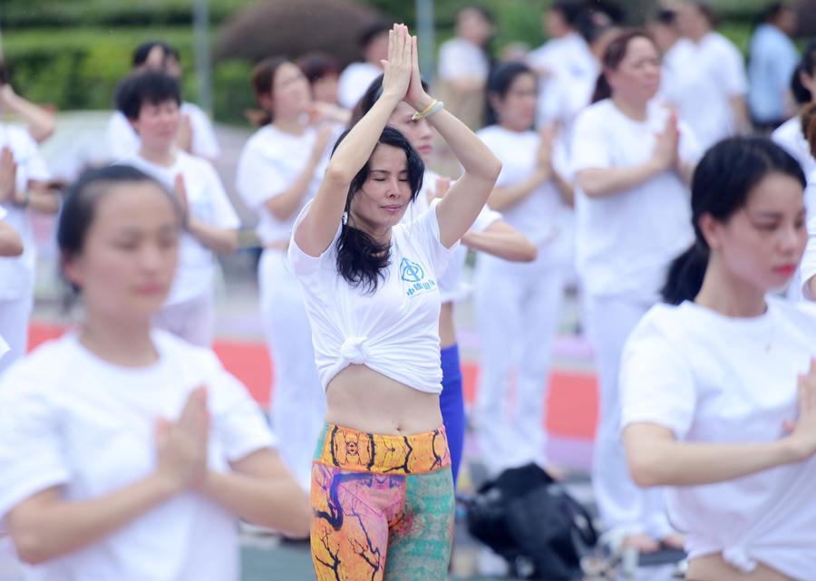 People practice yoga in Hunan