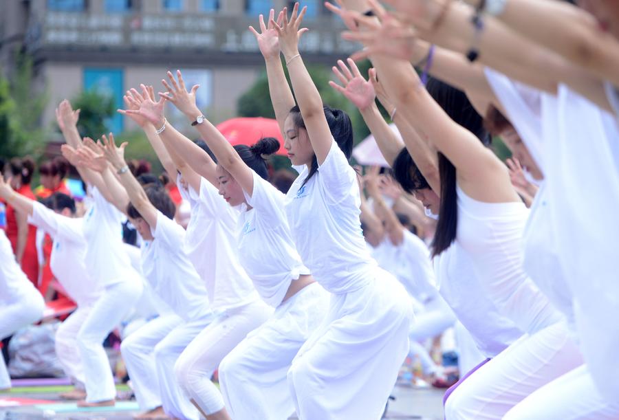 People practice yoga in Hunan
