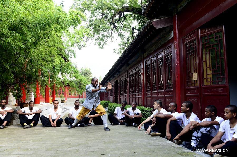 Apprentices from Africa practice Kungfu, learn Shaolin culture in China