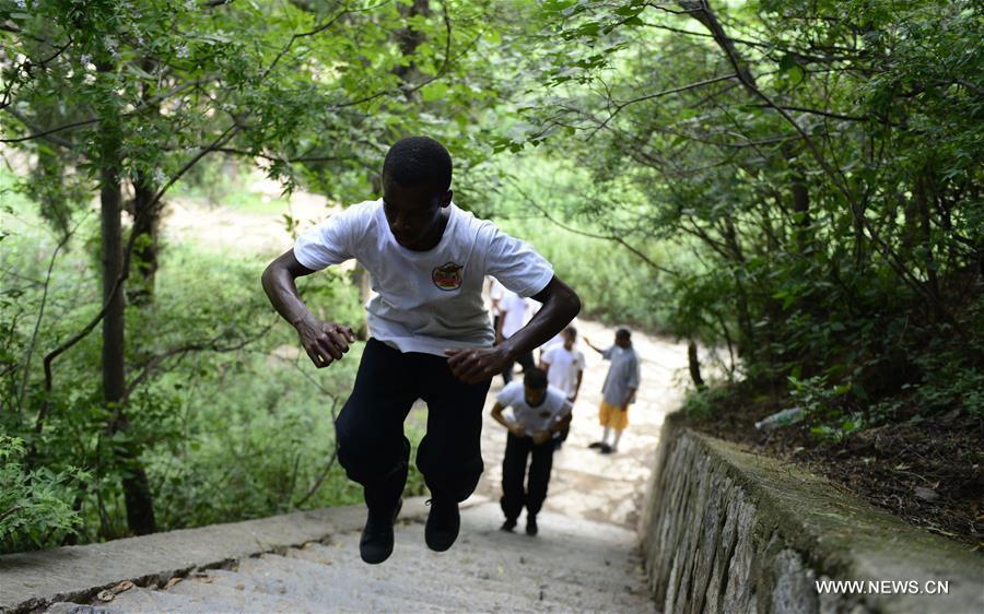 Apprentices from Africa practice Kungfu, learn Shaolin culture in China