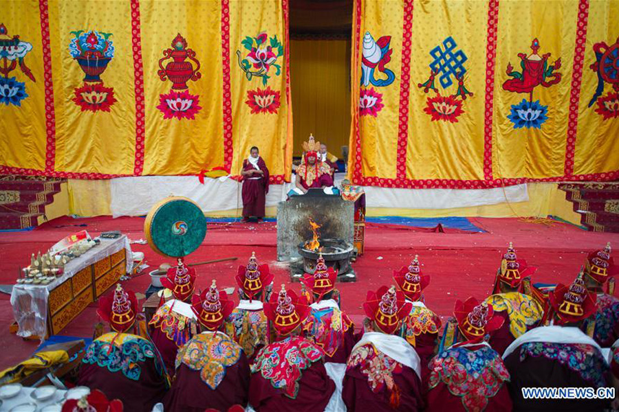 Monks attend Sur offering ritual in Zhaxi Lhunbo Monastery in Tibet