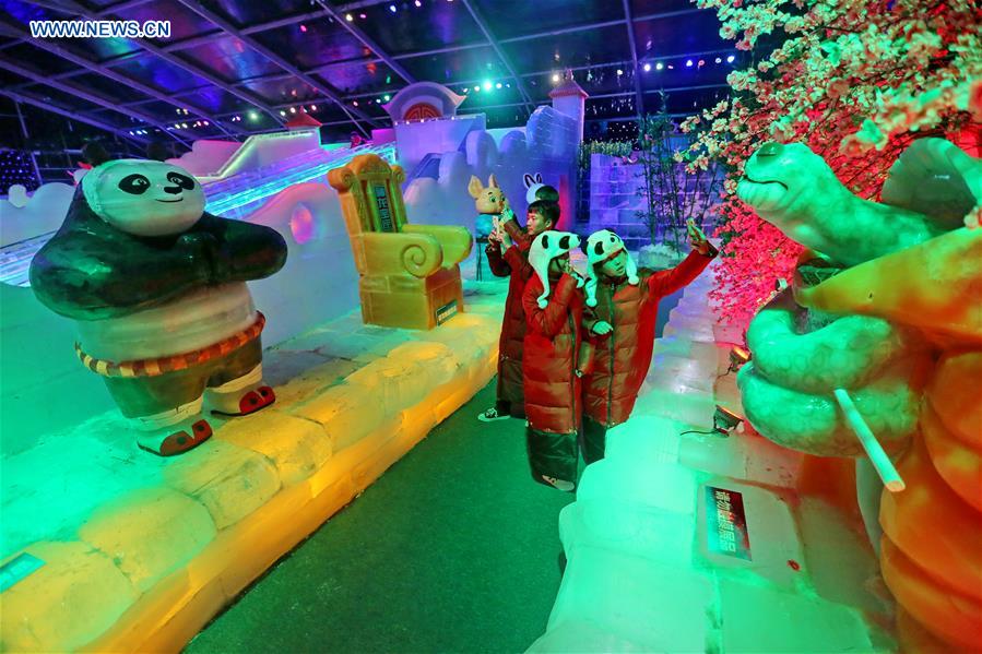 Exhibition of ice sculptures held in N China