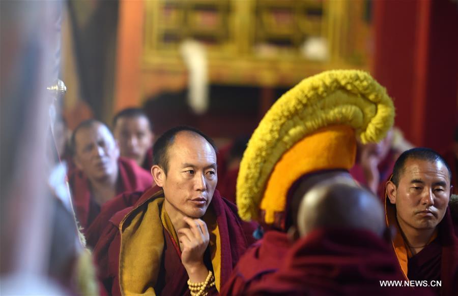 Lamas attend sutra debate at Ganden Monastery in Lhasa