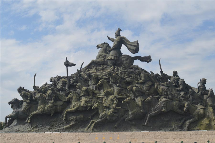 Huge bronze sculpture groups stand out in Genghis Khan Square in Ordos