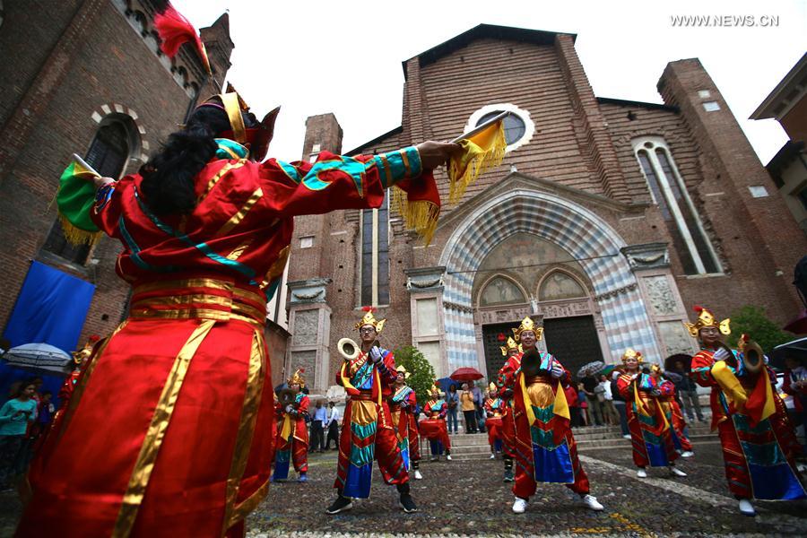 Chinese artists perform during Tocati Int'l Street Games Festival in Italy