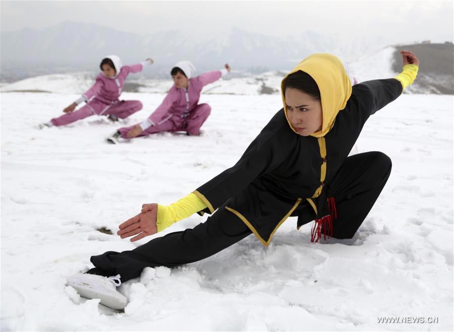 Girls practice Shaolin martial arts in Kabul, Afghanistan