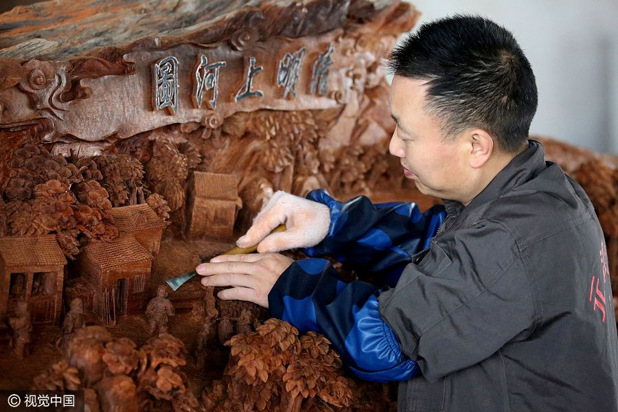 Replica of ancient masterpiece carved from 18-meter redwood